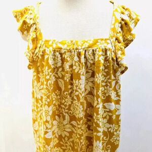 NWT LAUREN CONRAD Women Sleeveless Pullover Square Neck Floral Yellow Shirt 0X